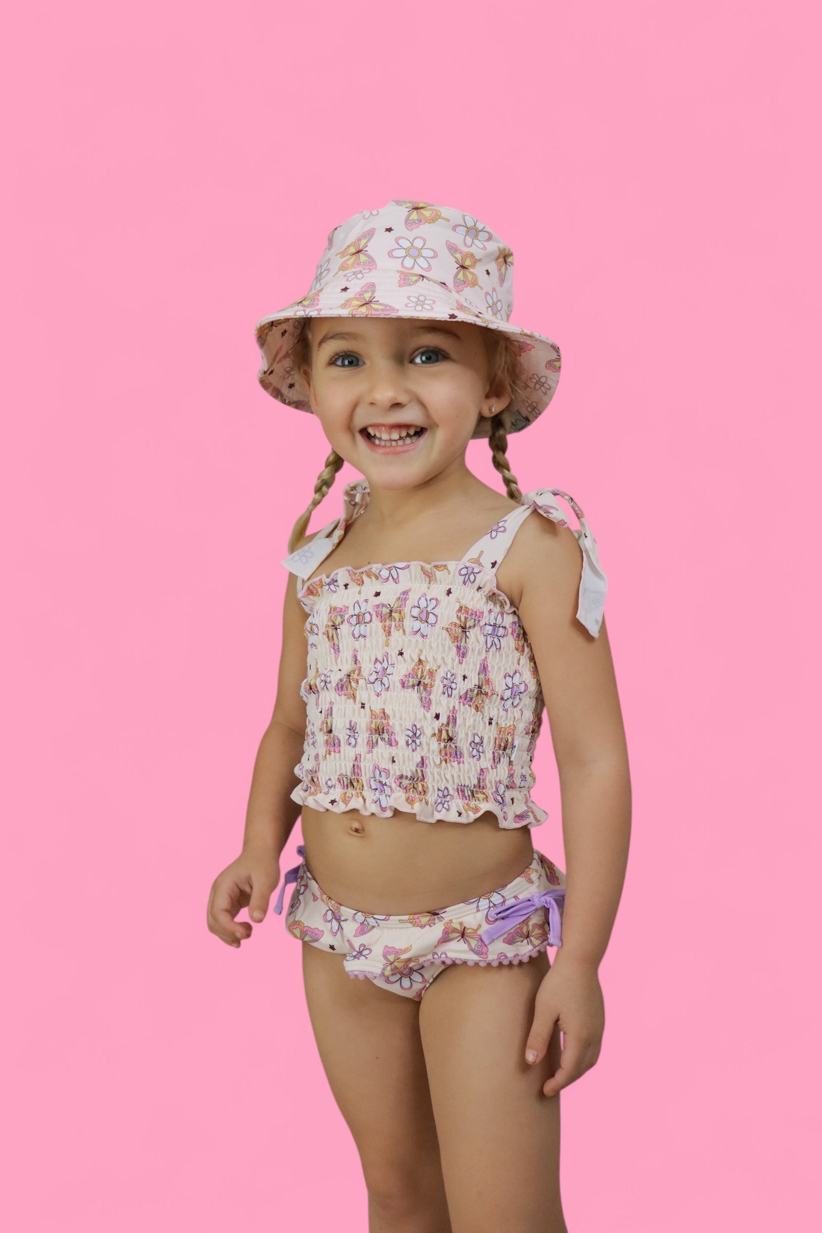 BLOSSOMIN' BUTTERFLY DREAM SMOCKED TANKINI TWO PIECE SWIM SUIT