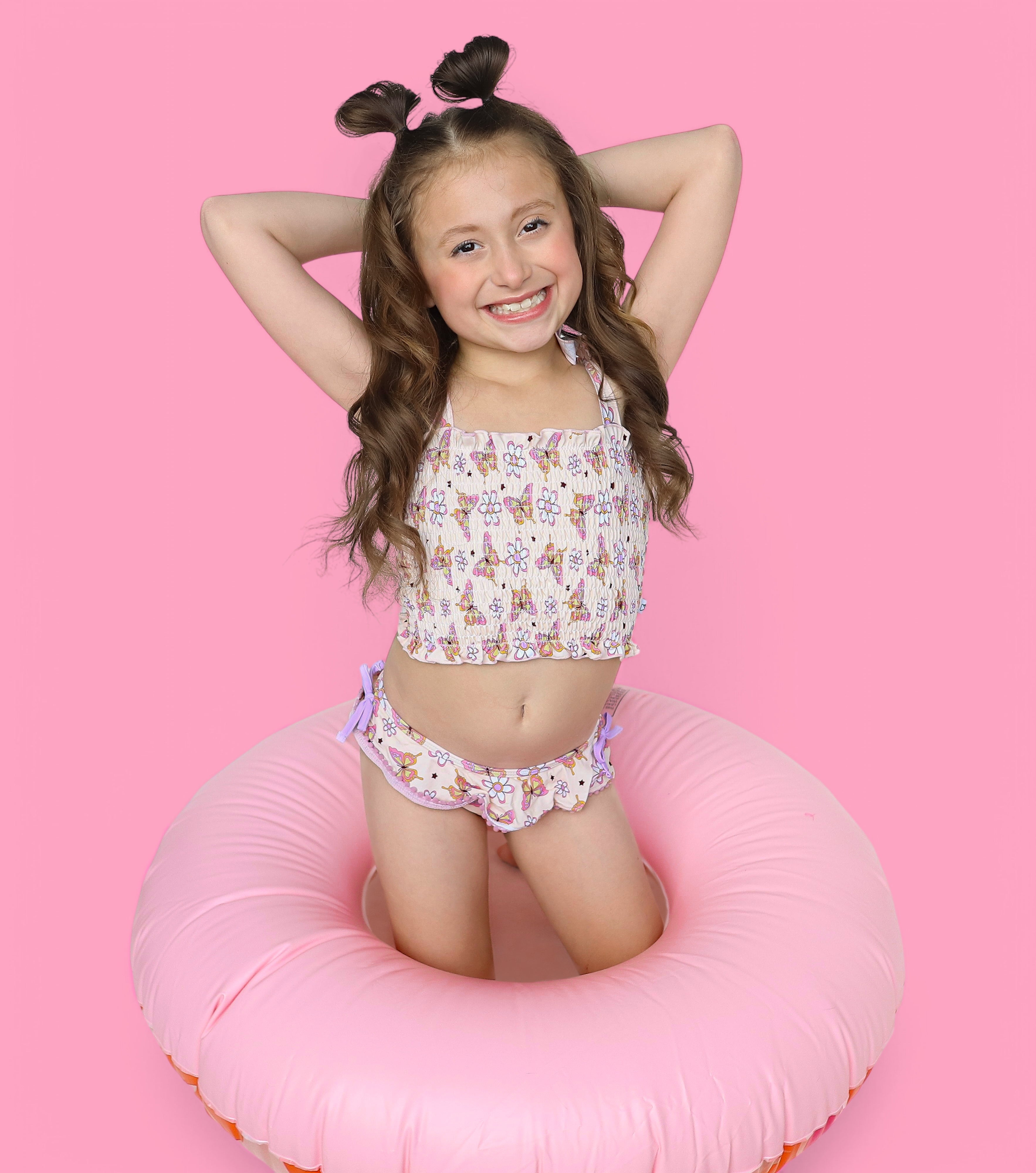 BLOSSOMIN' BUTTERFLY DREAM SMOCKED TANKINI TWO PIECE SWIM SUIT