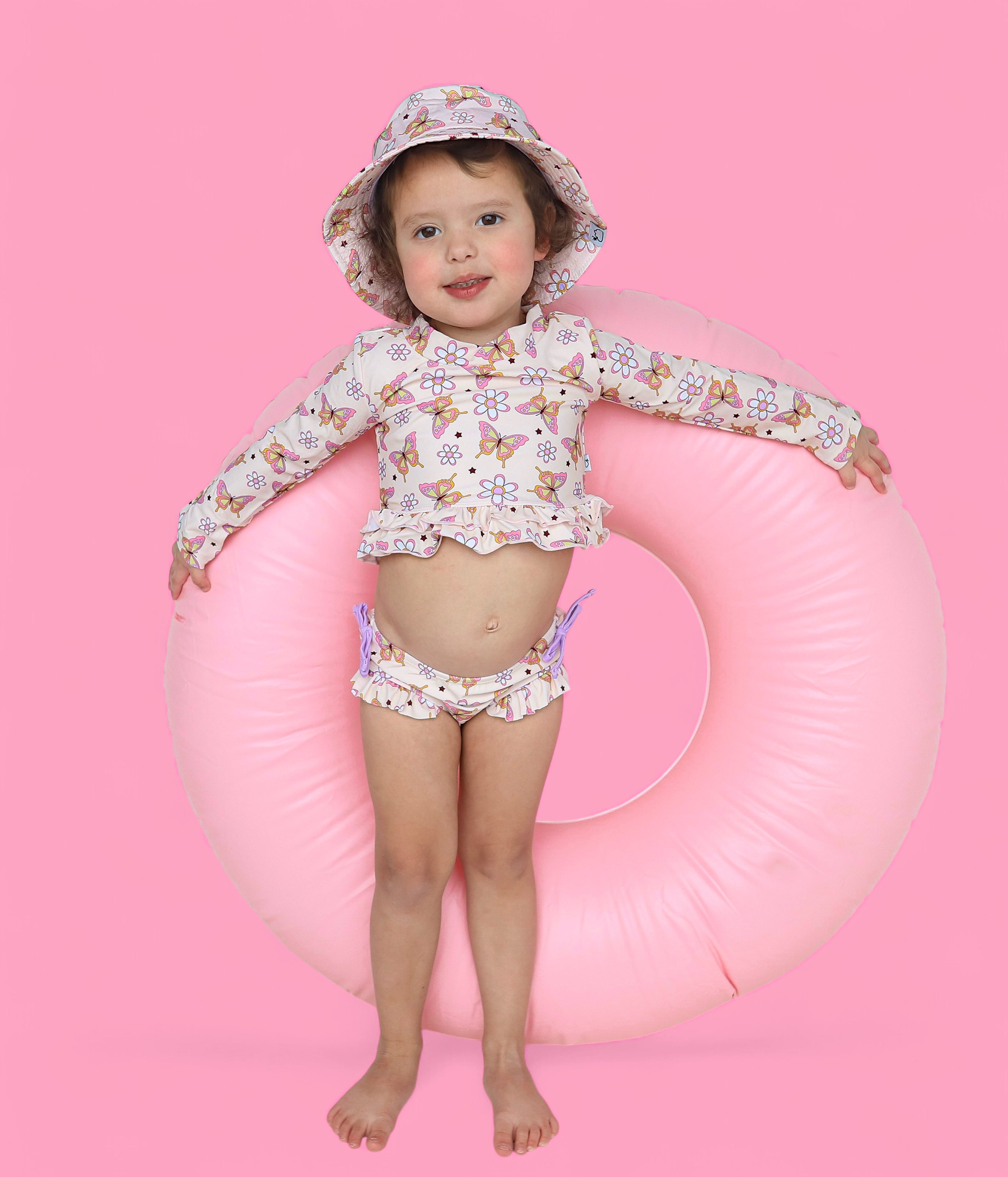 BLOSSOMIN' BUTTERFLY DREAM 2-PIECE RASH GUARD RUFFLE SWIM SUIT