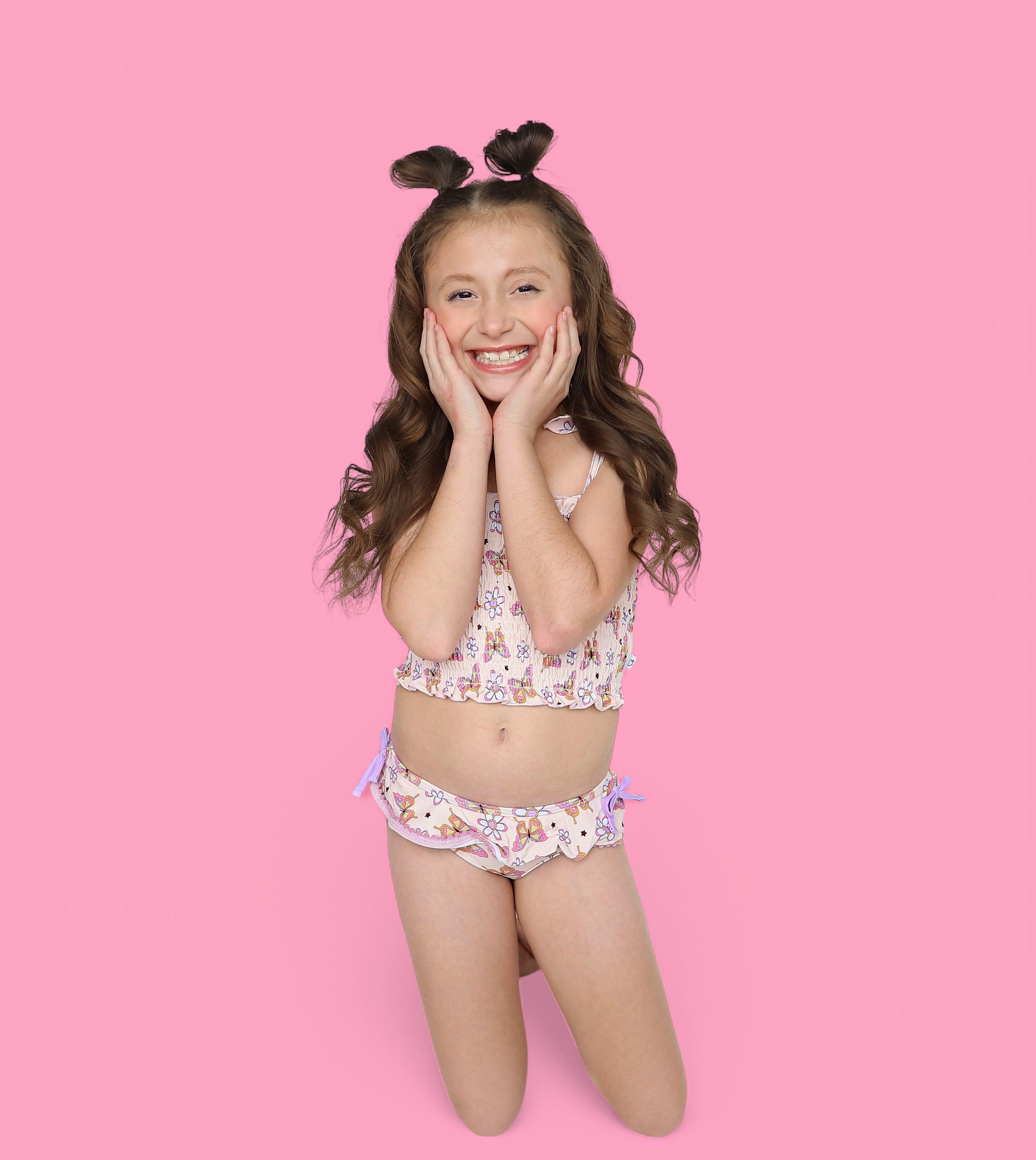 BLOSSOMIN' BUTTERFLY DREAM SMOCKED TANKINI TWO PIECE SWIM SUIT