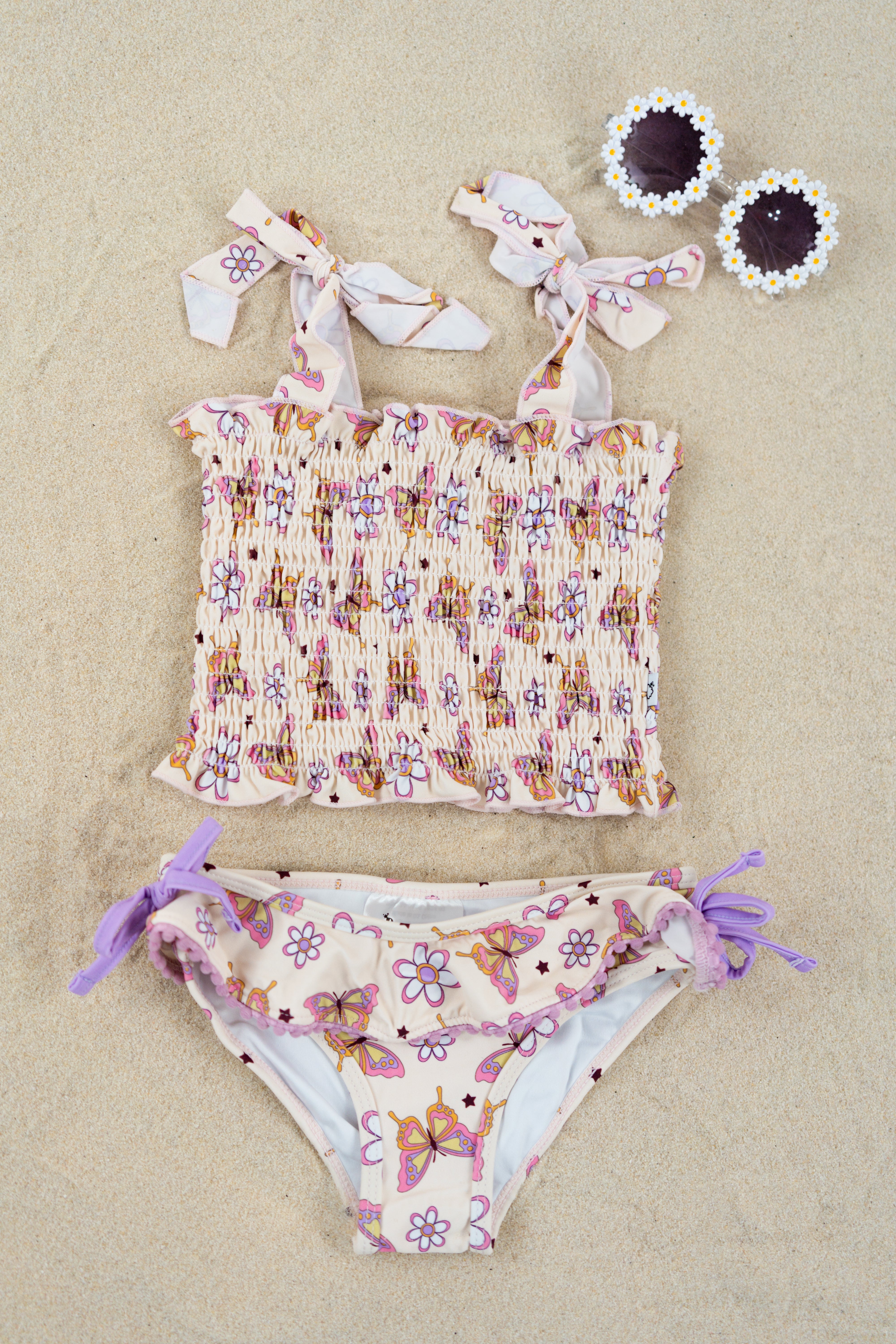BLOSSOMIN' BUTTERFLY DREAM SMOCKED TANKINI TWO PIECE SWIM SUIT