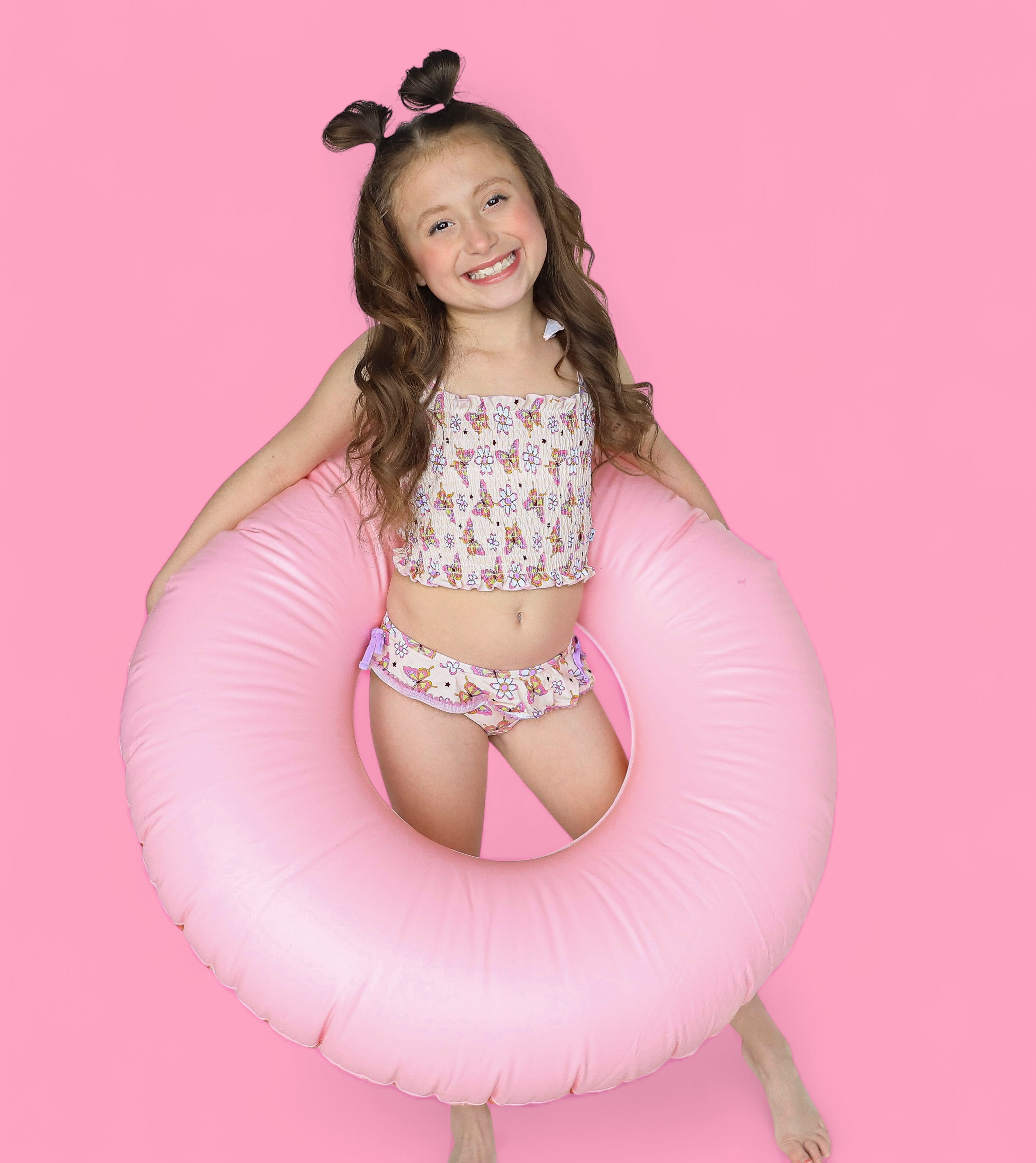 BLOSSOMIN' BUTTERFLY DREAM SMOCKED TANKINI TWO PIECE SWIM SUIT