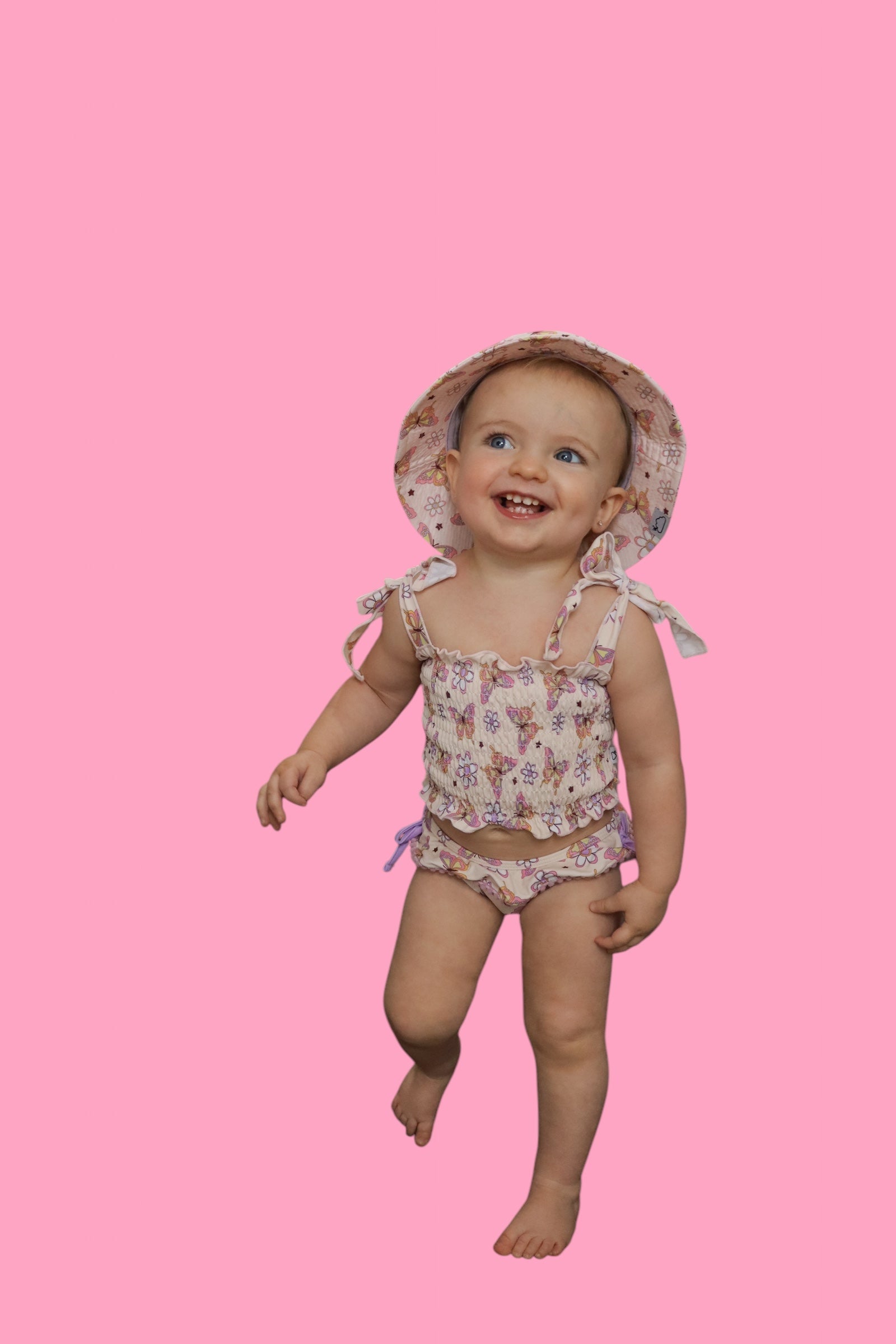 BLOSSOMIN' BUTTERFLY DREAM SMOCKED TANKINI TWO PIECE SWIM SUIT