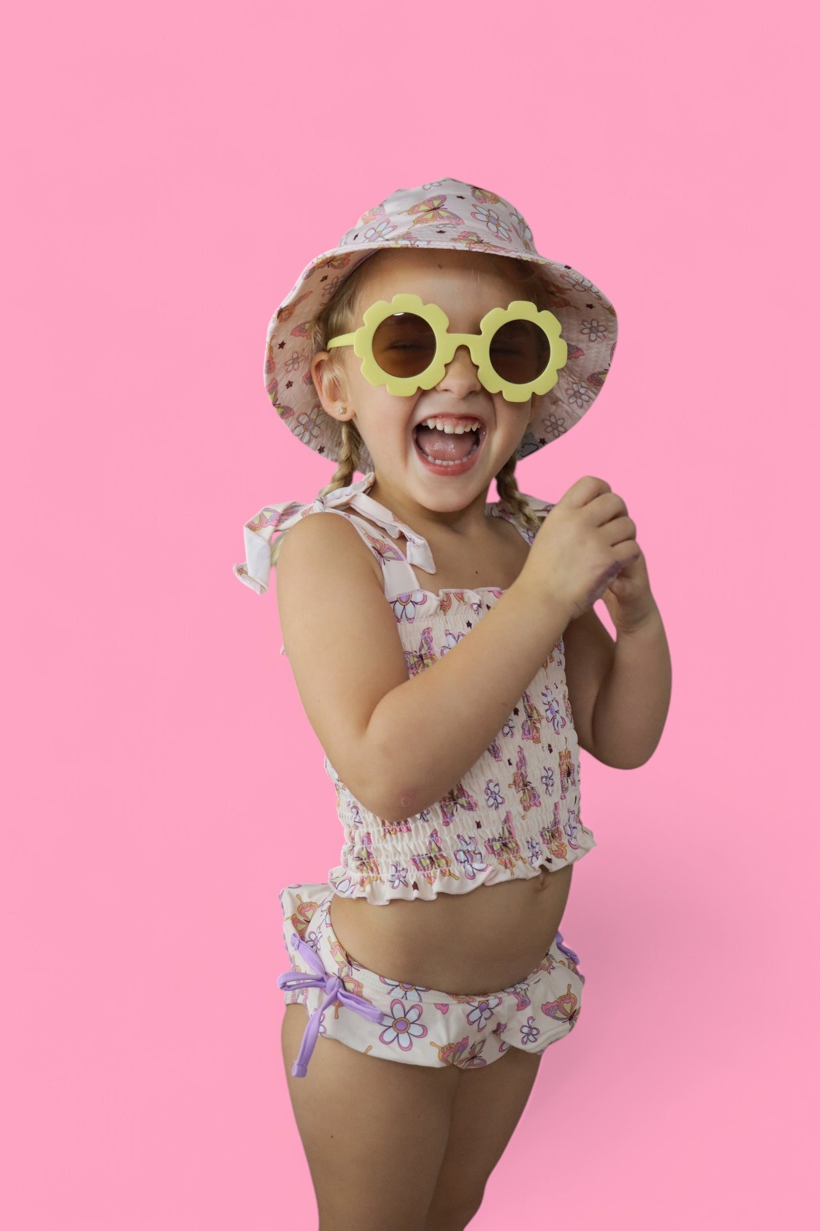 BLOSSOMIN' BUTTERFLY DREAM SMOCKED TANKINI TWO PIECE SWIM SUIT