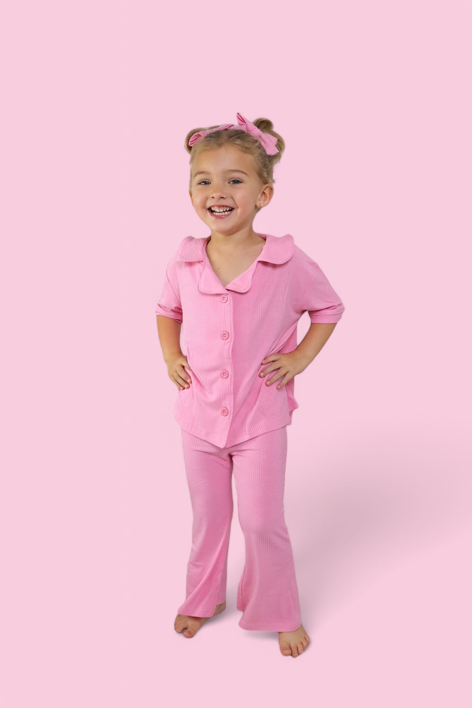 BELLA PINK RIB DREAM GIRL'S FLARE SET