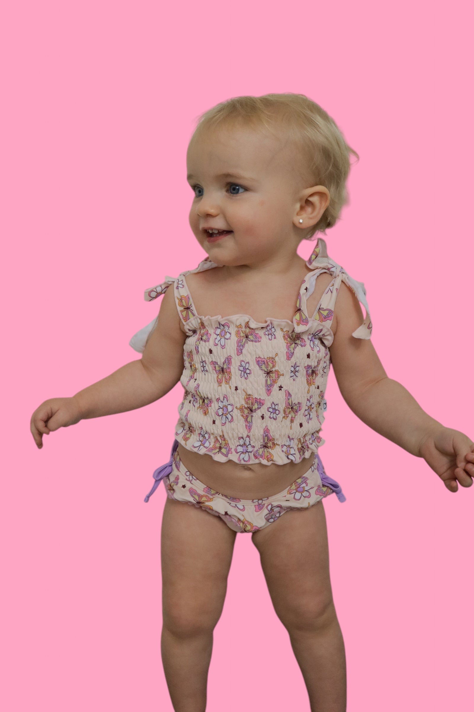 BLOSSOMIN' BUTTERFLY DREAM SMOCKED TANKINI TWO PIECE SWIM SUIT