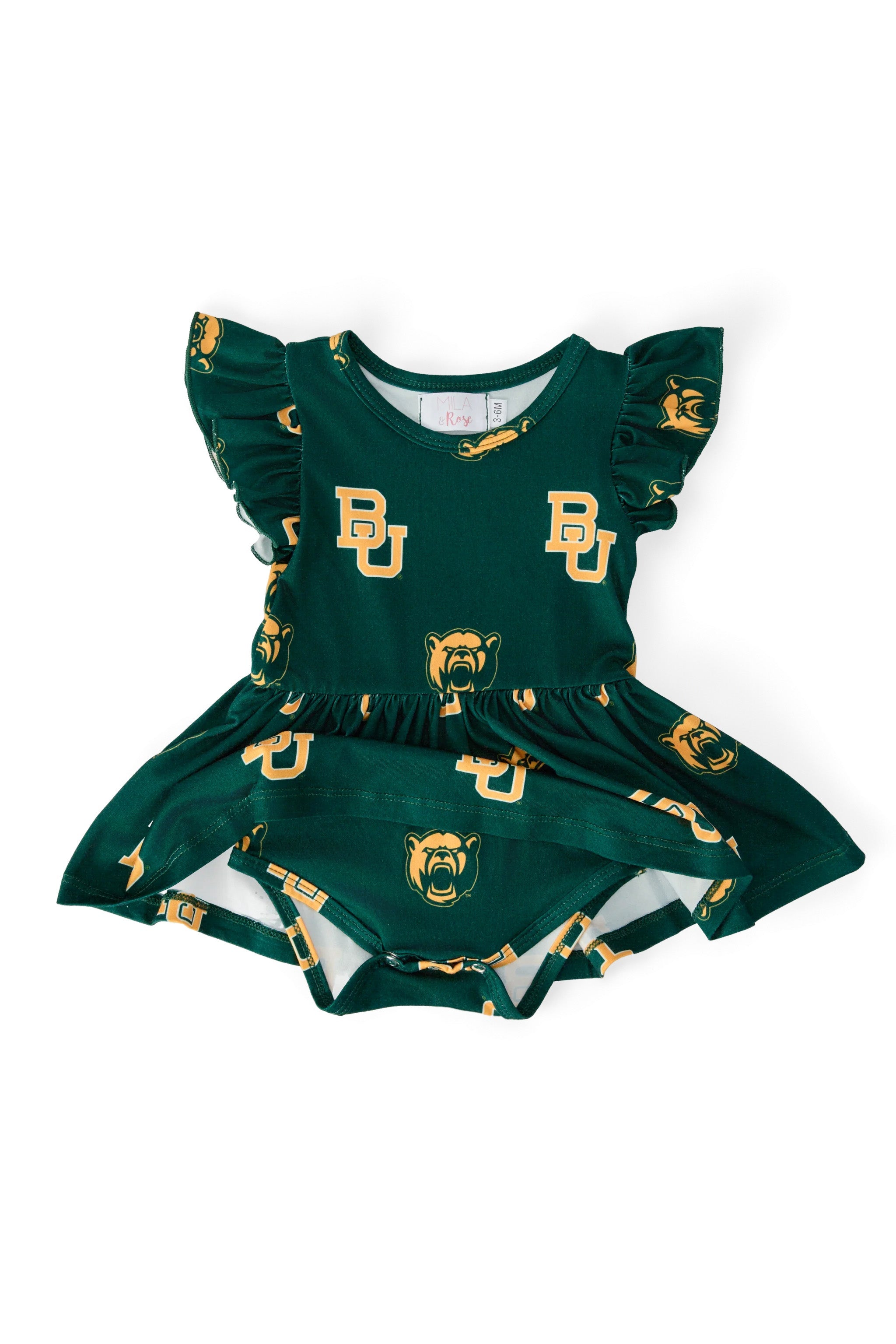 Baylor Green Bear Flutter Twirl Bodysuit