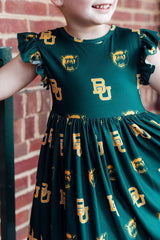 Baylor Green Bear Flutter Twirl Dress
