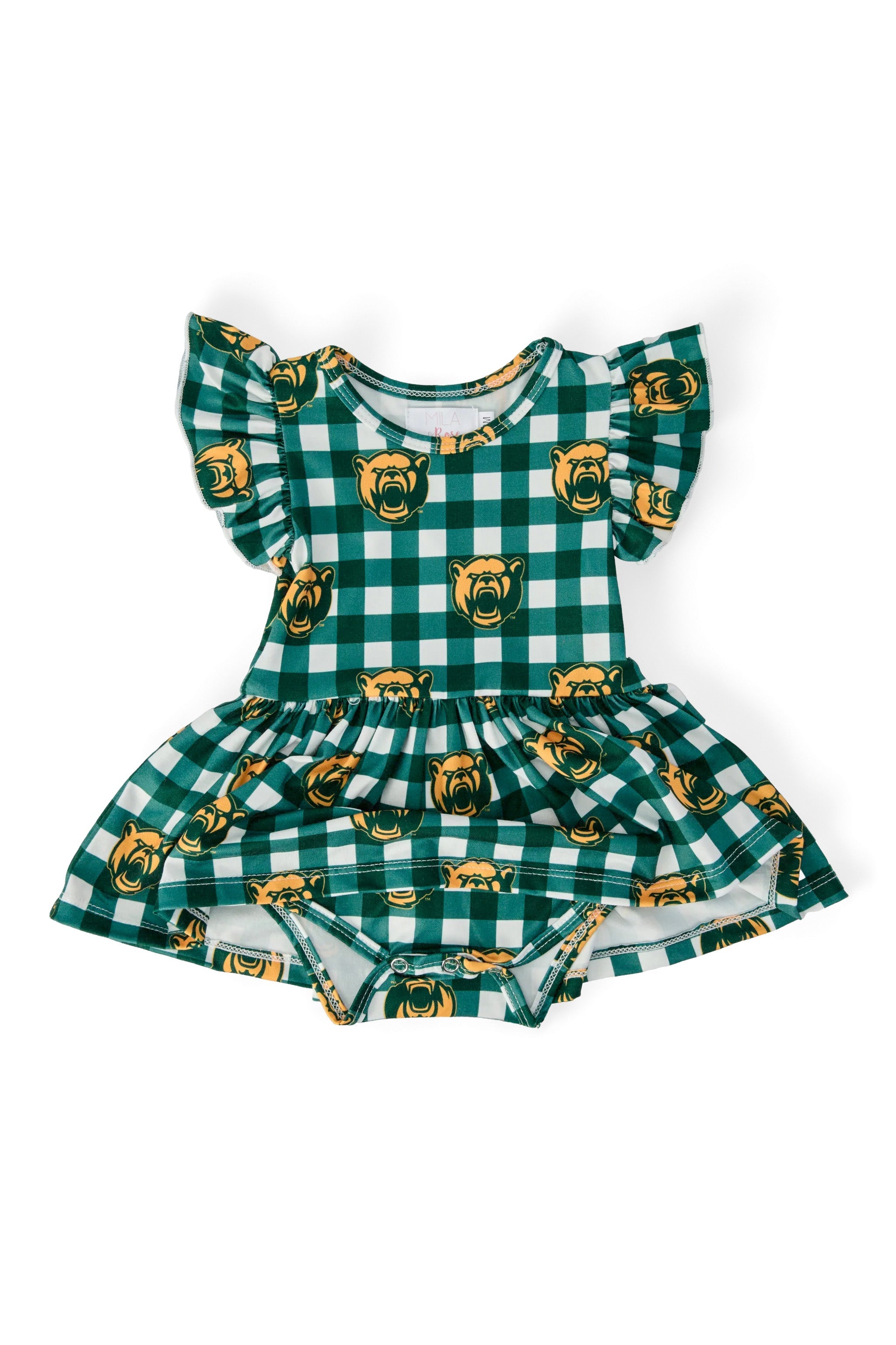 Baylor Plaid Bear Flutter Twirl Bodysuit