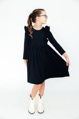Black L/S Ruffle Twirl Dress