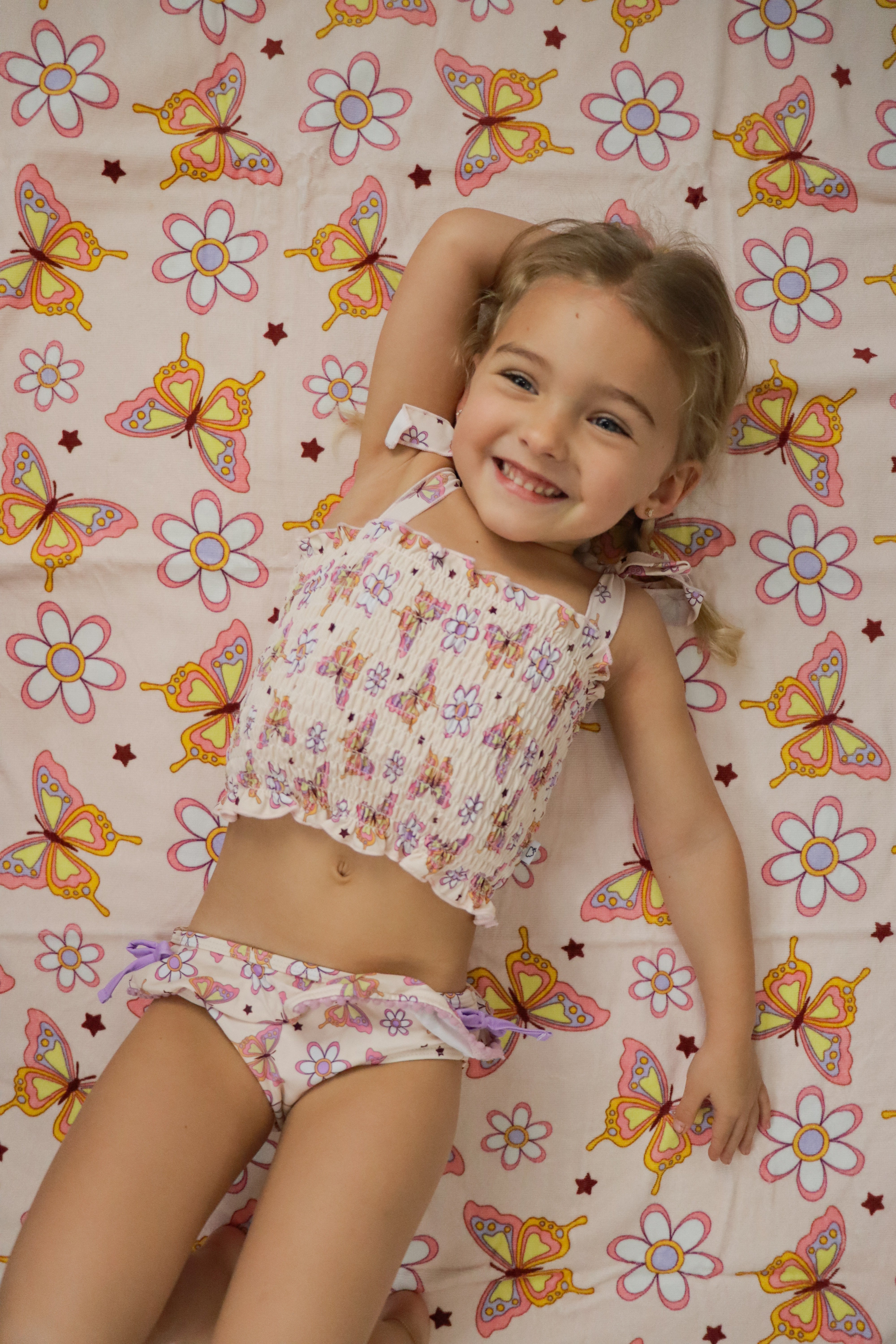 BLOSSOMIN' BUTTERFLY DREAM SMOCKED TANKINI TWO PIECE SWIM SUIT
