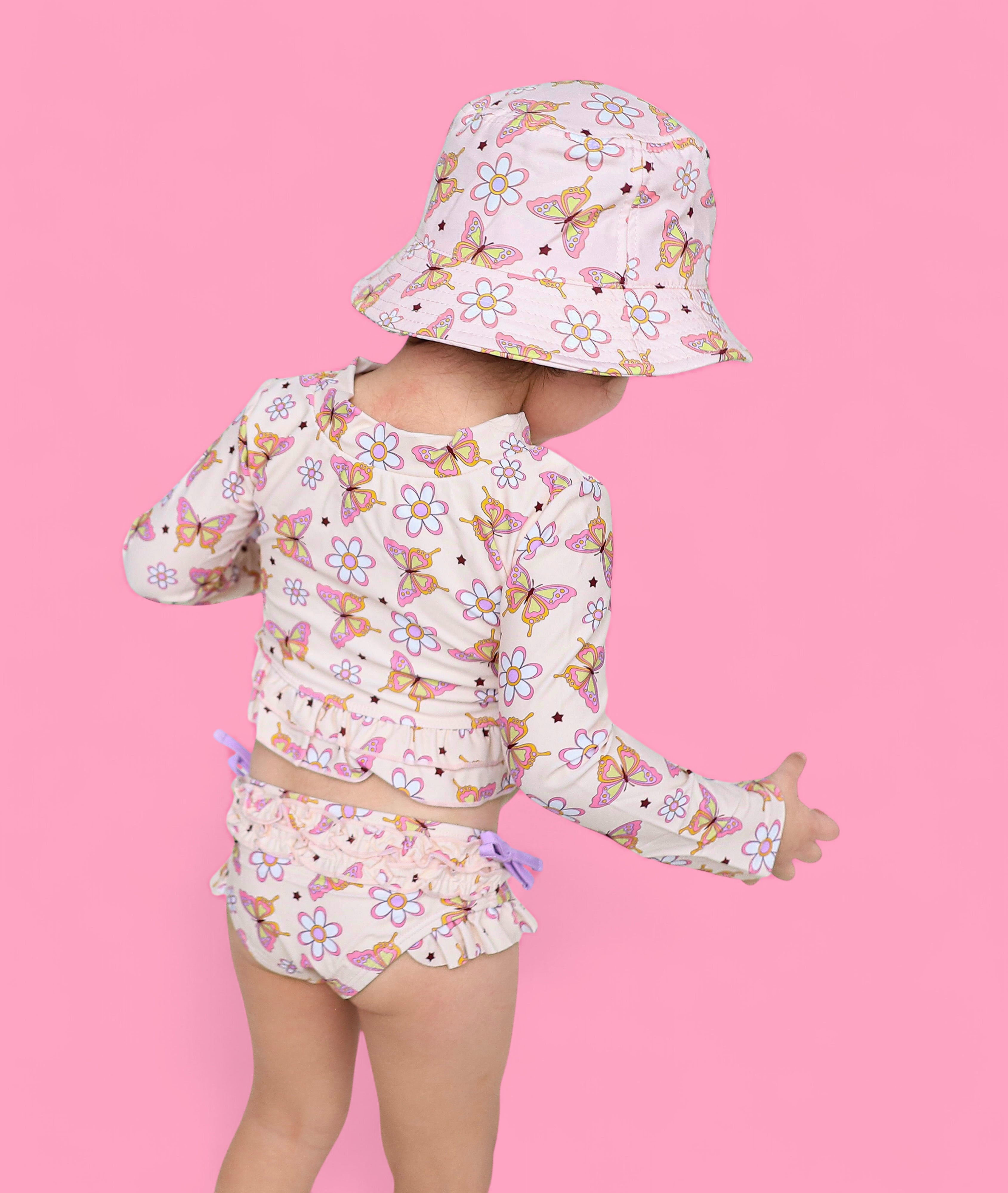 BLOSSOMIN' BUTTERFLY DREAM 2-PIECE RASH GUARD RUFFLE SWIM SUIT