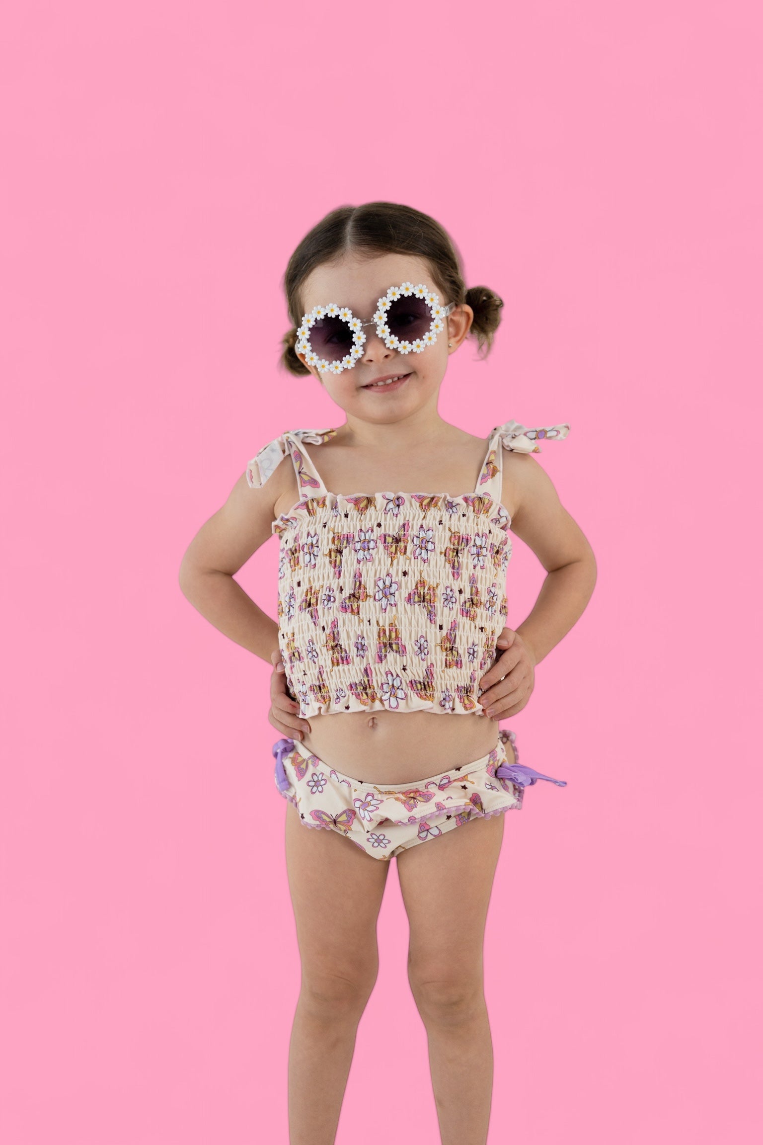 BLOSSOMIN' BUTTERFLY DREAM SMOCKED TANKINI TWO PIECE SWIM SUIT