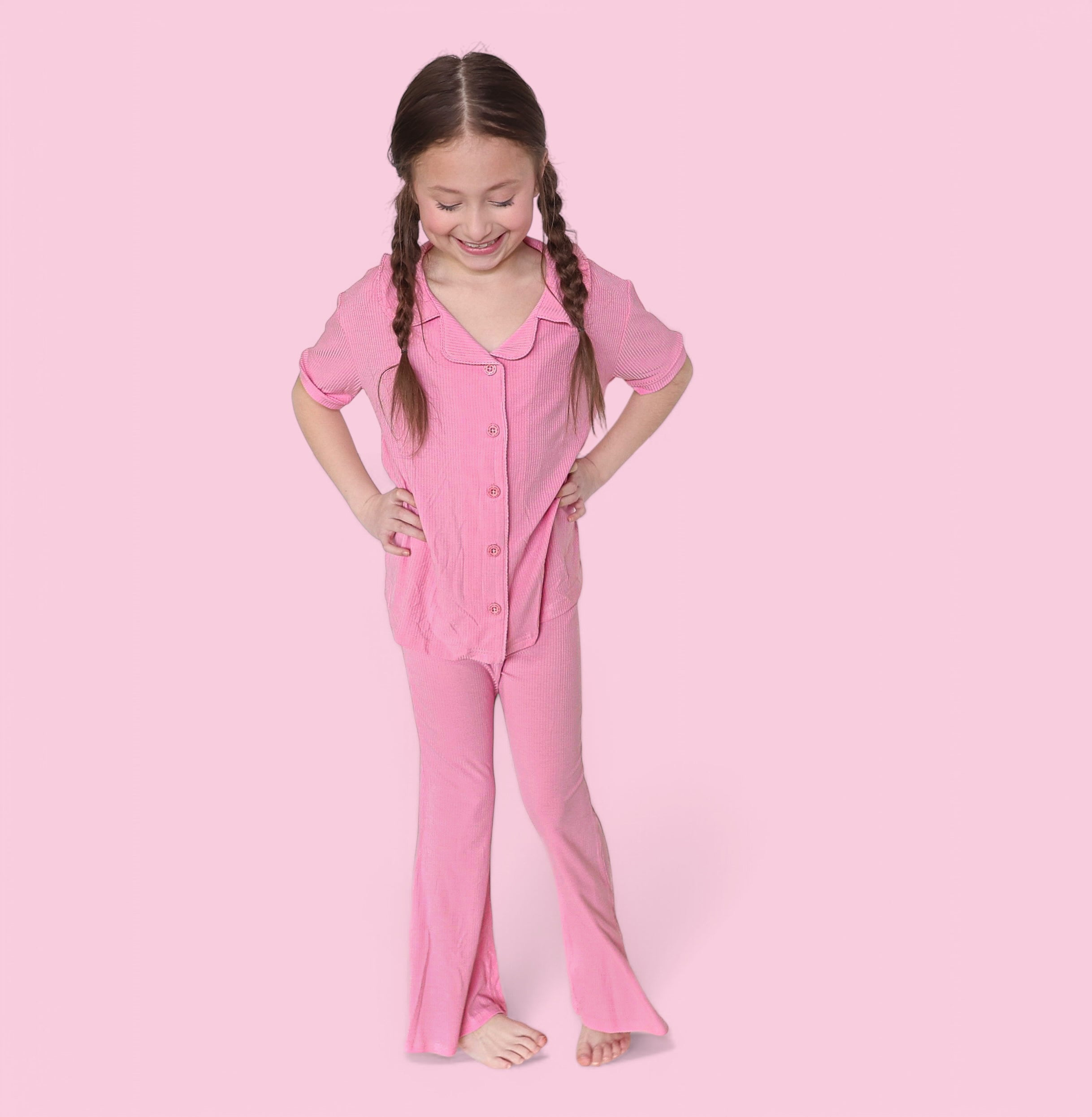BELLA PINK RIB DREAM GIRL'S FLARE SET