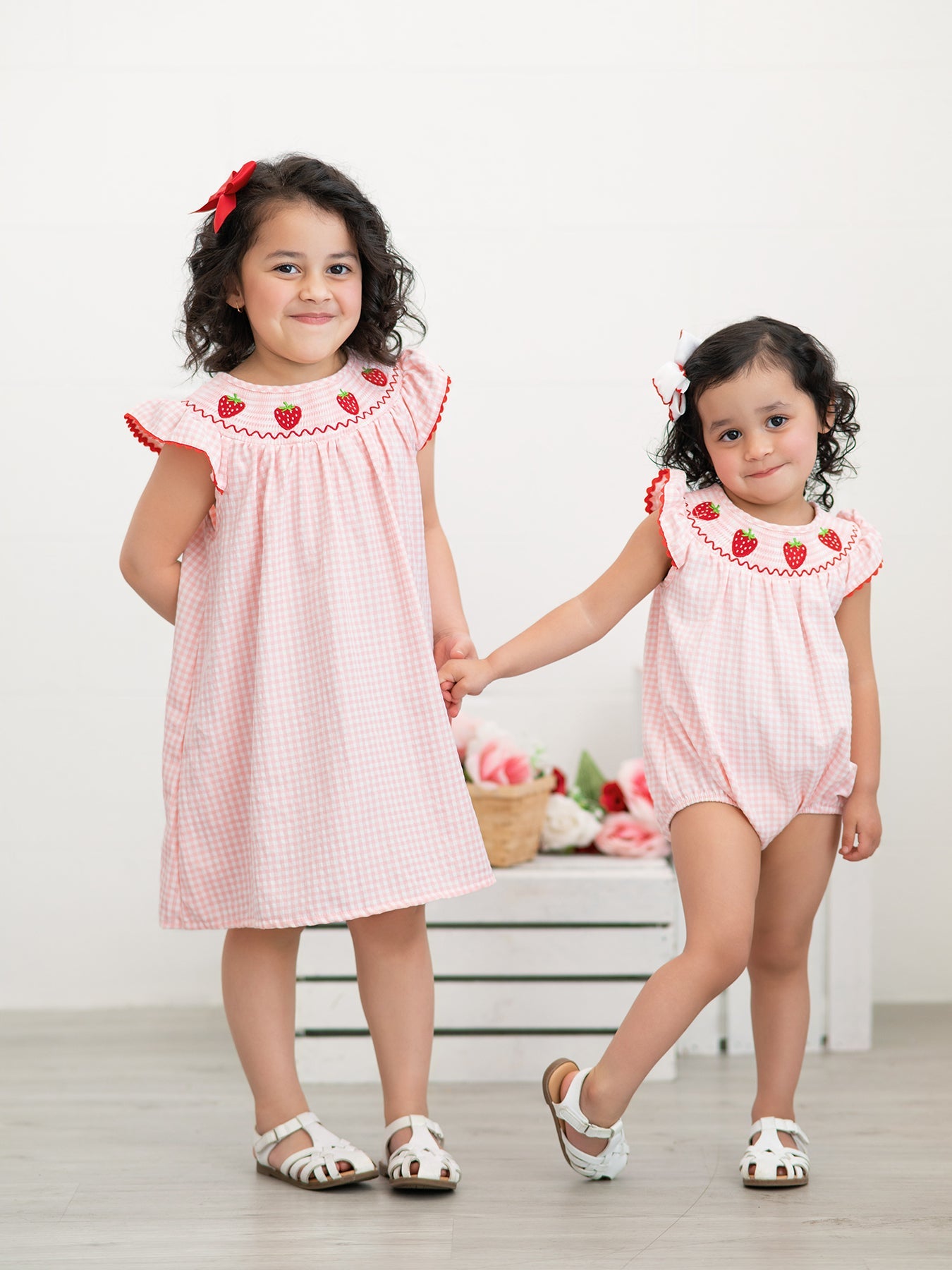 Baby Girls Strawberry Embroidered Plaid Smocked Dress