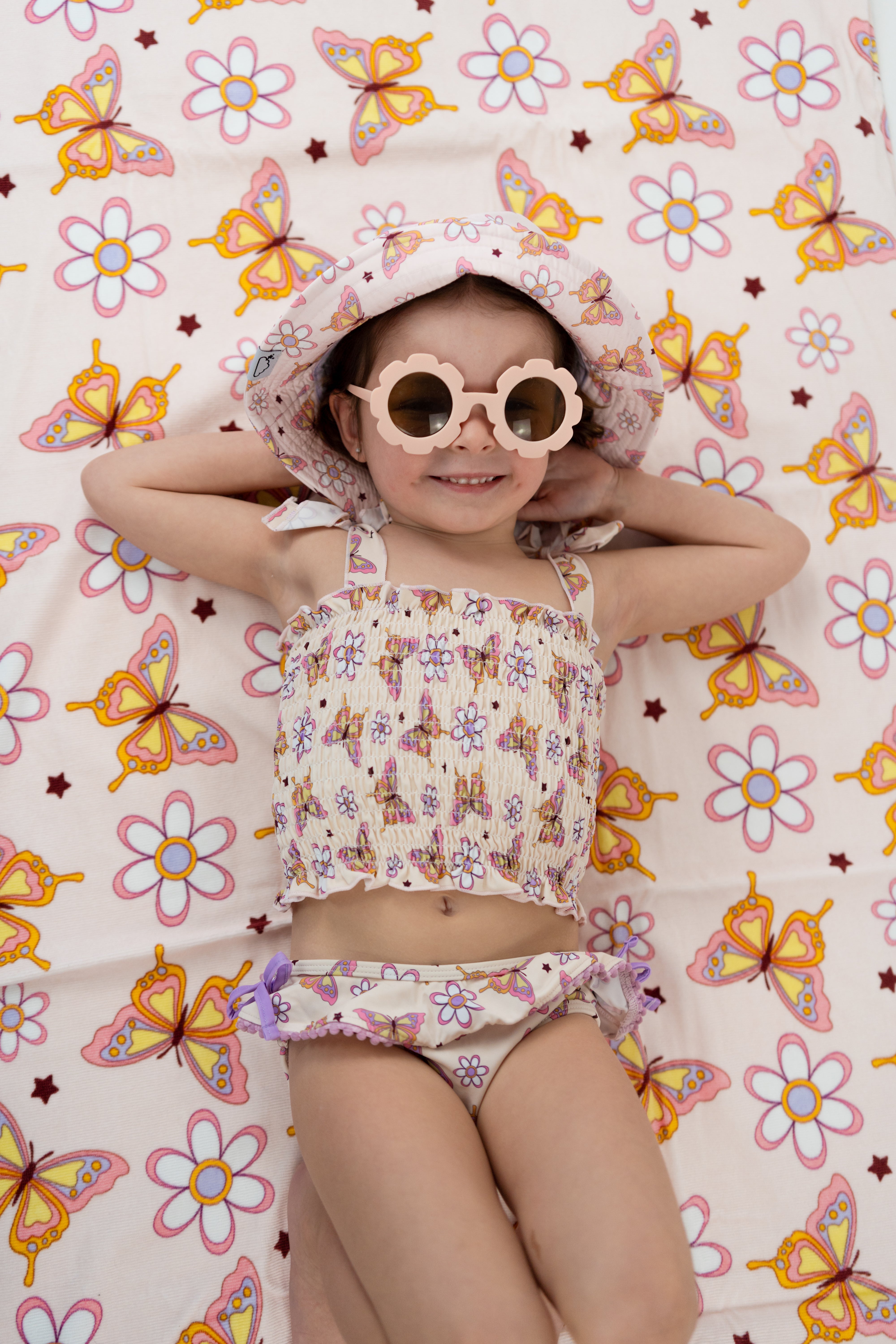 BLOSSOMIN' BUTTERFLY DREAM SMOCKED TANKINI TWO PIECE SWIM SUIT