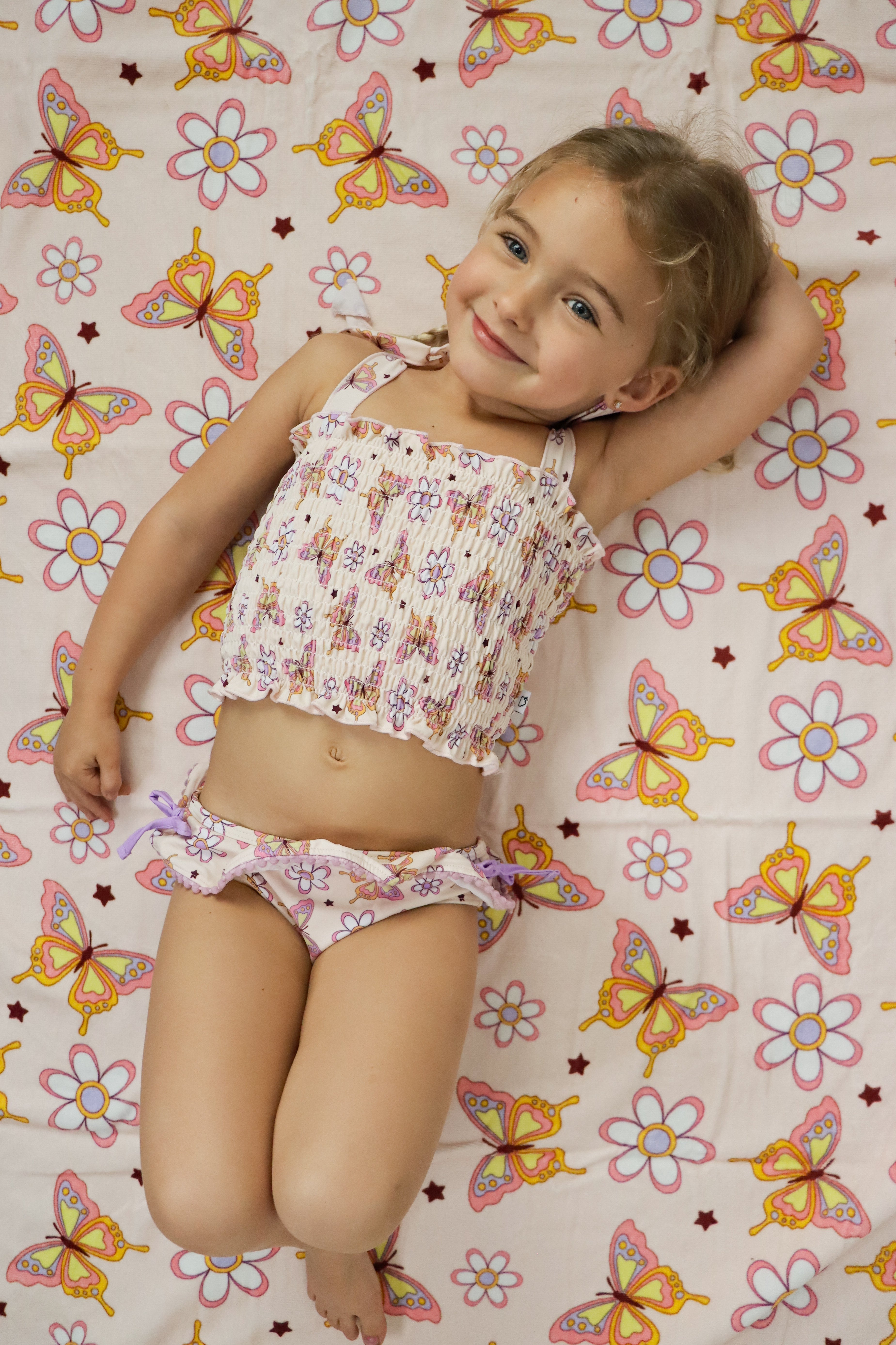 BLOSSOMIN' BUTTERFLY DREAM SMOCKED TANKINI TWO PIECE SWIM SUIT