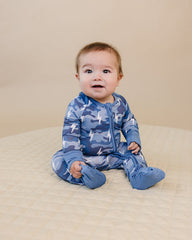 Bamboo Zip Romper | Blue Camo Bolts