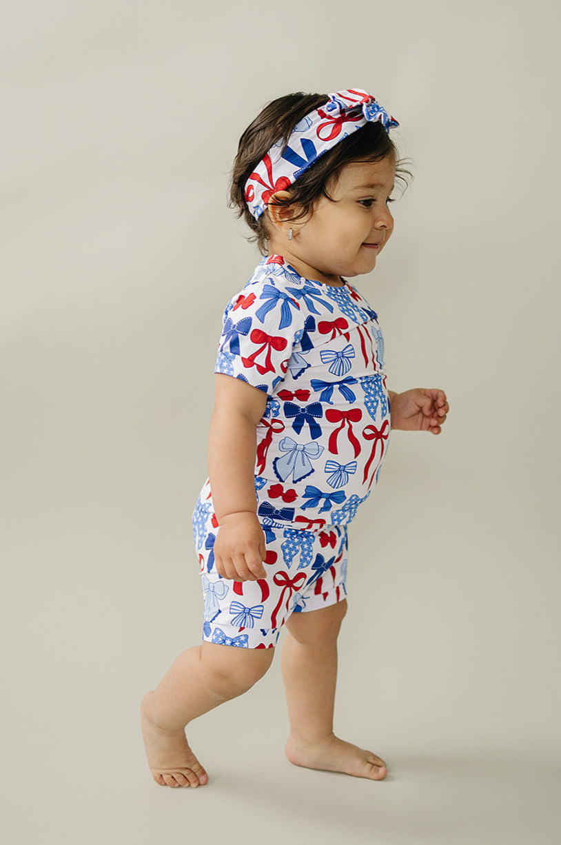 Bamboo Shorts Set | Red-White & Bows