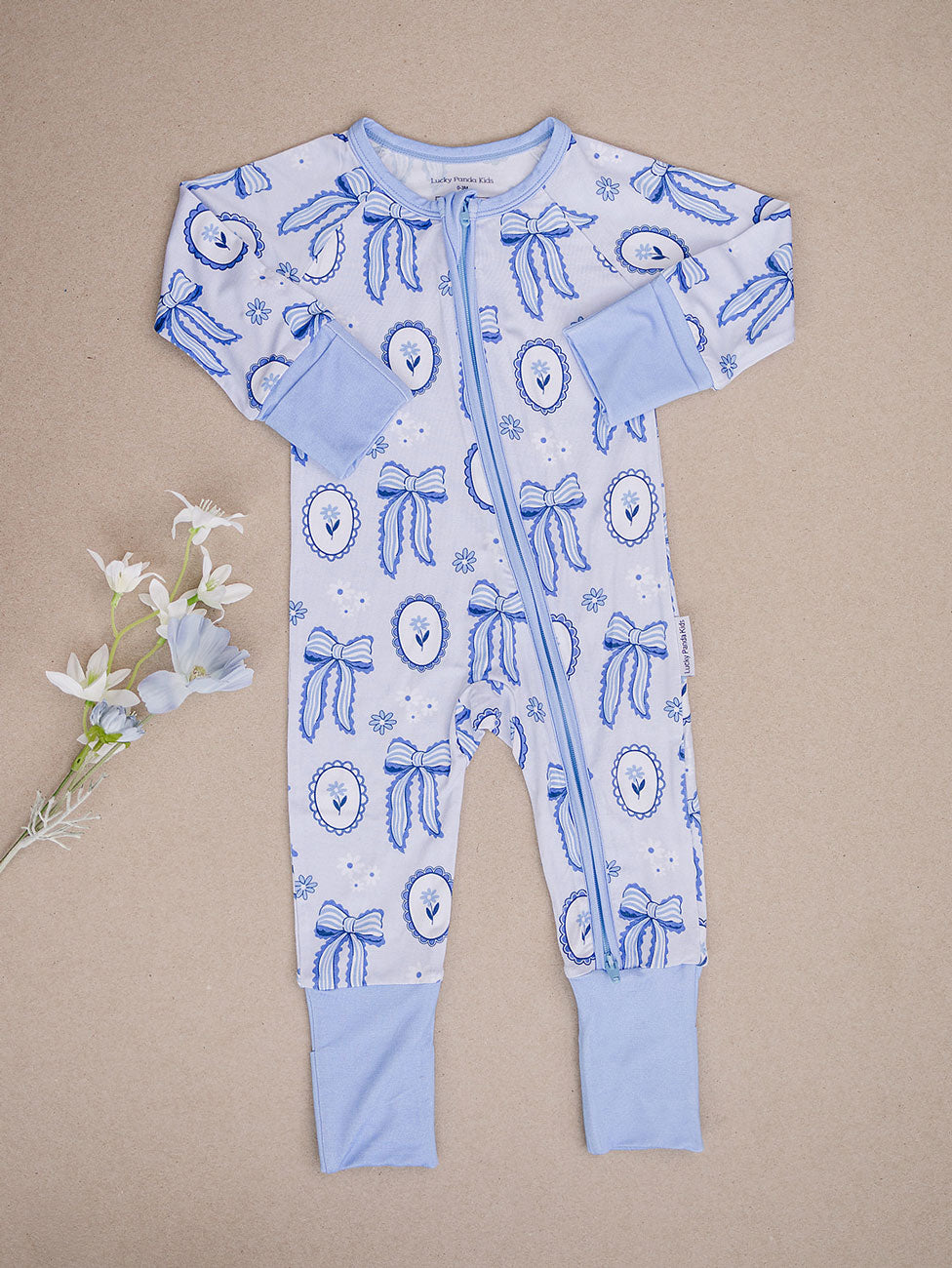 Bamboo Zip Romper | Blue Bow