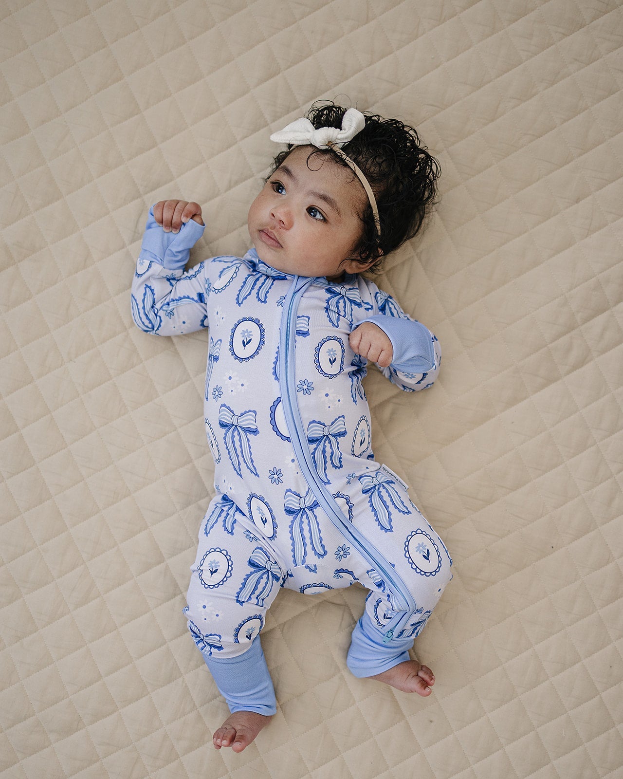 Bamboo Zip Romper | Blue Bow