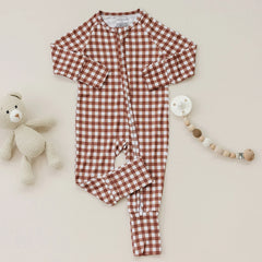 Bamboo Zip Romper | Chocolate Gingham