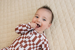 Bamboo Zip Romper | Chocolate Checkered