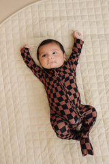 Bamboo Zip Romper | Chocolate Wavy Checkered