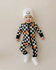 Bamboo Zip Romper | Checker Blaze