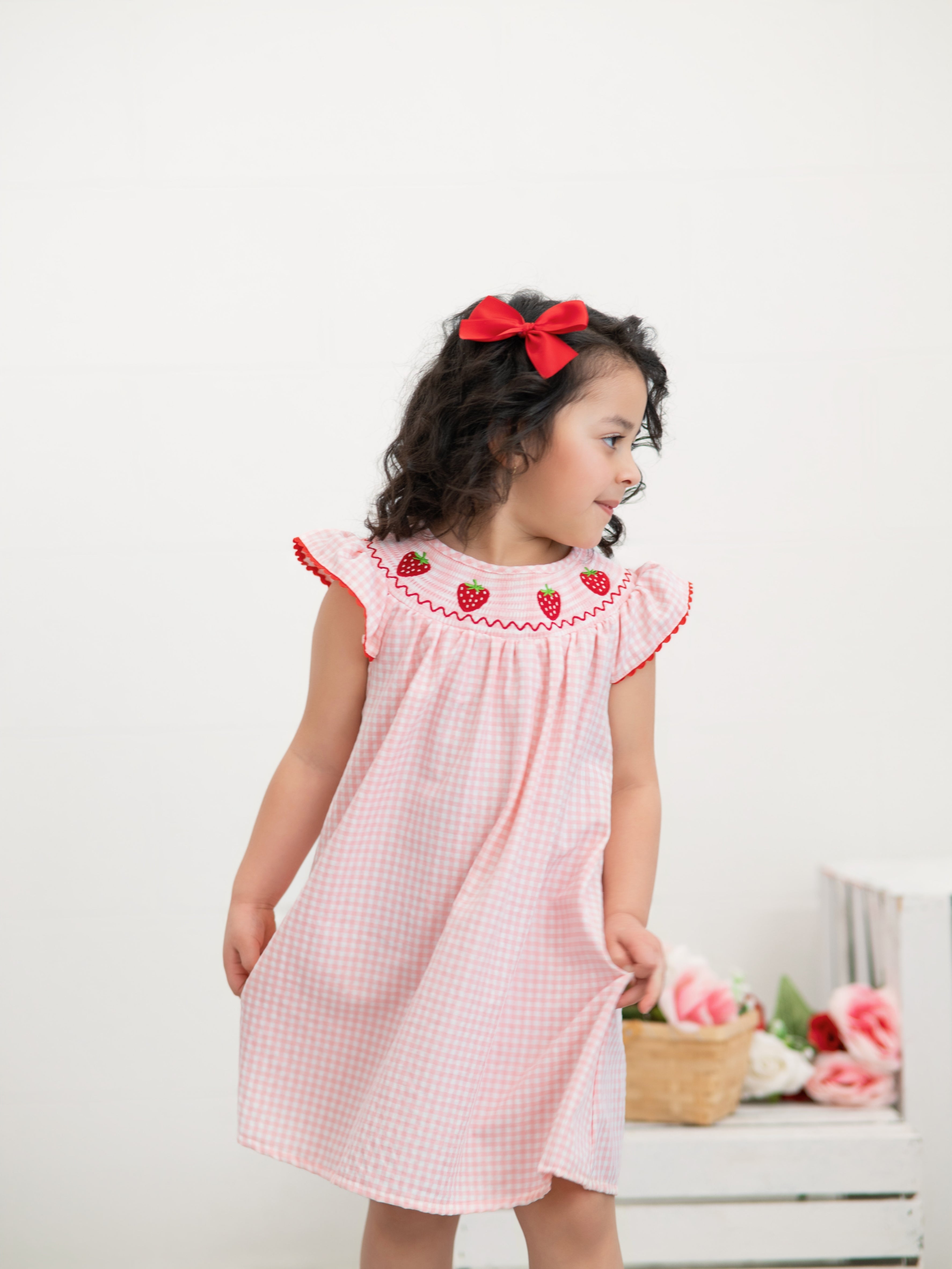 Baby Girls Strawberry Embroidered Plaid Smocked Dress